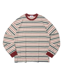 TAILOR STUDIO（テーラースタジオ）の「レトロマルチストライプロングスリーブ（レッド）（Tシャツ/カットソー）」