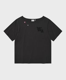 WOMEN'S GRAPHIC BUTTON OFF-SHOULDER SHORT SLEEVE T-SHIRT