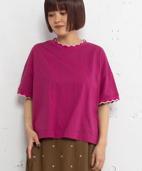 POU DOU DOU(プードゥドゥ)の「なみなみニットリブTee(Tシャツ/カットソー・レディース・オフホワイト/ダークグレー/パープル・3)」の1枚目の写真