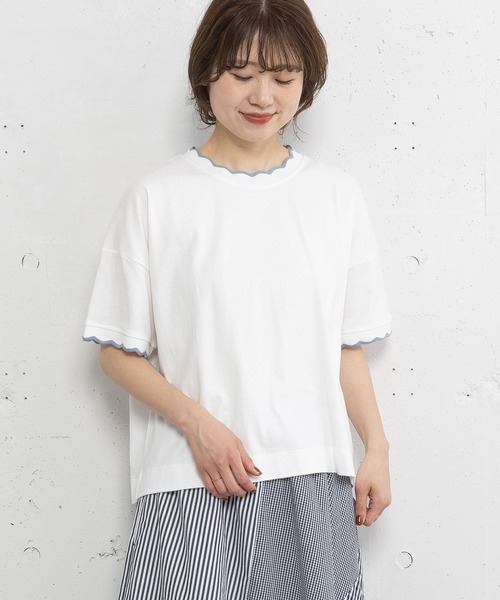 POU DOU DOU(プードゥドゥ)の「なみなみニットリブTee(Tシャツ/カットソー・レディース・オフホワイト/ダークグレー/パープル・3)」の2枚目の写真