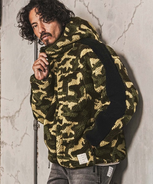 wjk reluxe（ダブルジェーケーリラックス）の「mpa4182- Camouflage Boa Hoodie ボアパーカー(WR26W-10)（パーカー・メンズ・グリーン系カモフラージュ/カモフラージュ/ブラック・M/S/L）」の3枚目の写真