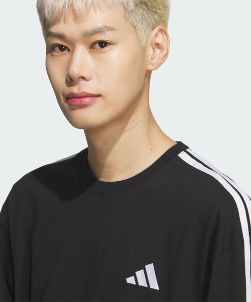 adidas（アディダス）の「エッセンシャルズ プラス ルーズフィット スリーストライプス シングルジャージー半袖Tシャツ / アディダス adidas（Tシャツ/カットソー・メンズ・ブラック・XX-LARGE/X-SMALL/X-LARGE/SMALL/3XL/LARGE/MEDIUM）」の5枚目の写真