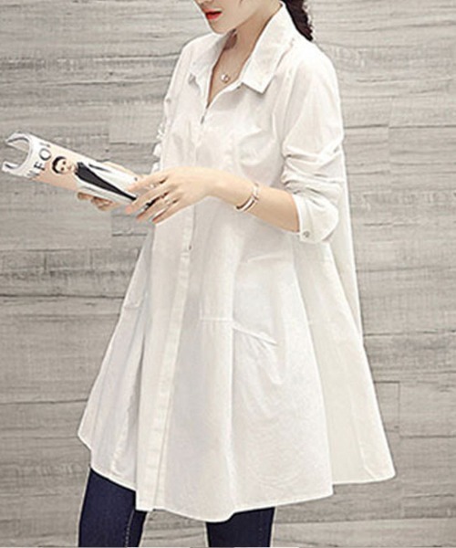 Flugge(フラッジー)の「ミドル丈フレアシャツ(シャツ/ブラウス・レディース・ホワイト/ブラック・MEDIUM/LARGE)」の10枚目の写真