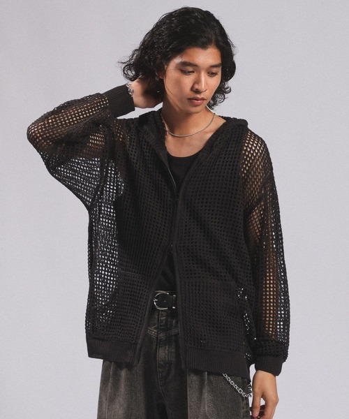 RAGEBLUE（レイジブルー）の「LOOSE MESH ZIP-UP HOODIE/ルーズメッシュZIPパーカー（パーカー・メンズ・ブラック/グレー・FREE）」の2枚目の写真