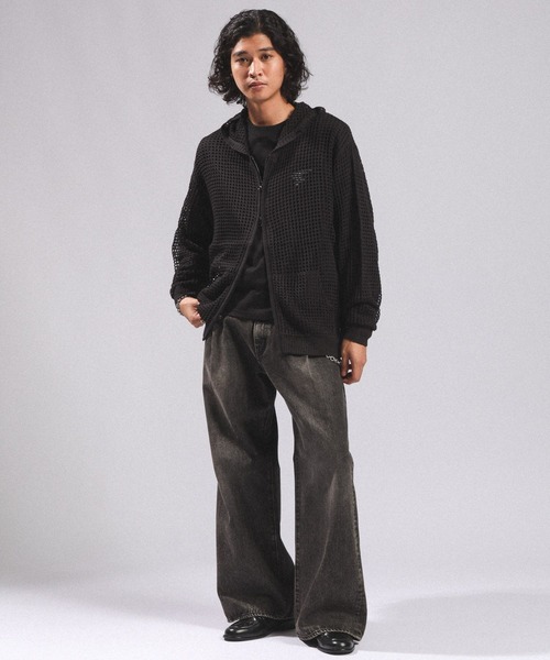RAGEBLUE（レイジブルー）の「LOOSE MESH ZIP-UP HOODIE/ルーズメッシュZIPパーカー（パーカー・メンズ・ブラック/グレー・FREE）」の7枚目の写真