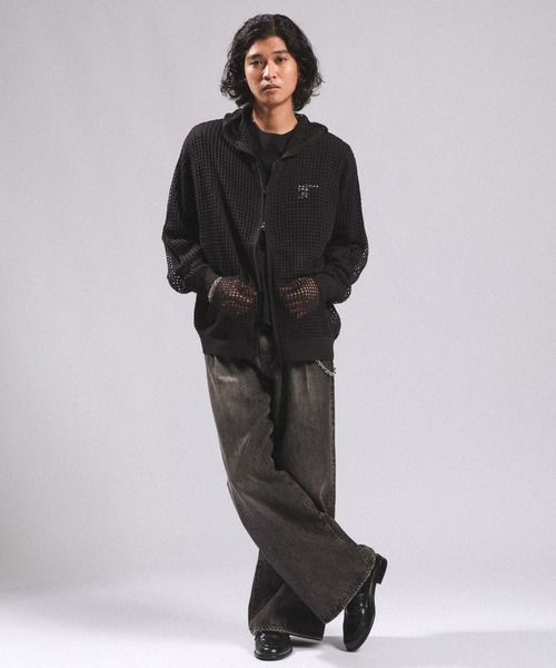 RAGEBLUE（レイジブルー）の「LOOSE MESH ZIP-UP HOODIE/ルーズメッシュZIPパーカー（パーカー・メンズ・ブラック/グレー・FREE）」の8枚目の写真
