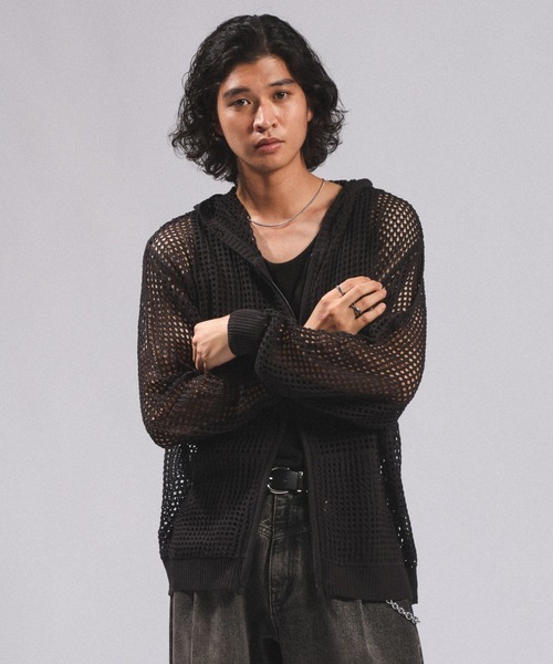 RAGEBLUE（レイジブルー）の「LOOSE MESH ZIP-UP HOODIE/ルーズメッシュZIPパーカー（パーカー・メンズ・ブラック/グレー・FREE）」の10枚目の写真