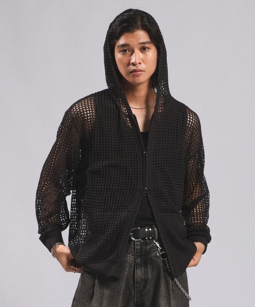 RAGEBLUE（レイジブルー）の「LOOSE MESH ZIP-UP HOODIE/ルーズメッシュZIPパーカー（パーカー・メンズ・ブラック/グレー・FREE）」の11枚目の写真