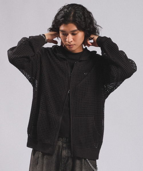 RAGEBLUE（レイジブルー）の「LOOSE MESH ZIP-UP HOODIE/ルーズメッシュZIPパーカー（パーカー・メンズ・ブラック/グレー・FREE）」の13枚目の写真