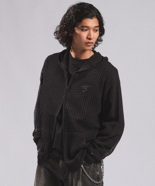 RAGEBLUE（レイジブルー）の「LOOSE MESH ZIP-UP HOODIE/ルーズメッシュZIPパーカー（パーカー・メンズ・ブラック/グレー・FREE）」の14枚目の写真