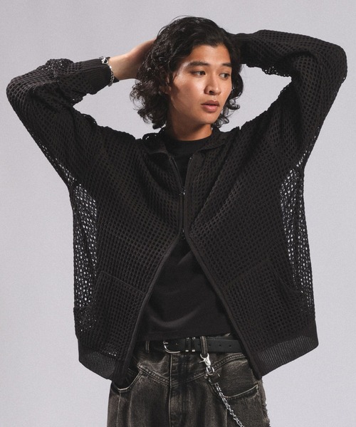 RAGEBLUE（レイジブルー）の「LOOSE MESH ZIP-UP HOODIE/ルーズメッシュZIPパーカー（パーカー・メンズ・ブラック/グレー・FREE）」の15枚目の写真