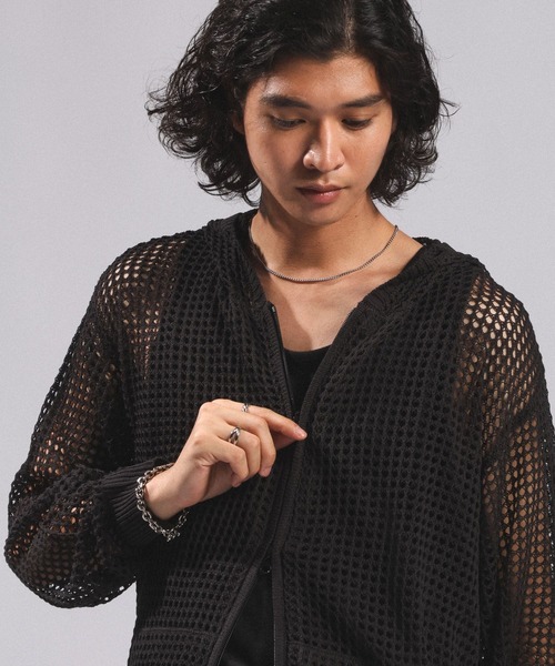 RAGEBLUE（レイジブルー）の「LOOSE MESH ZIP-UP HOODIE/ルーズメッシュZIPパーカー（パーカー・メンズ・ブラック/グレー・FREE）」の16枚目の写真