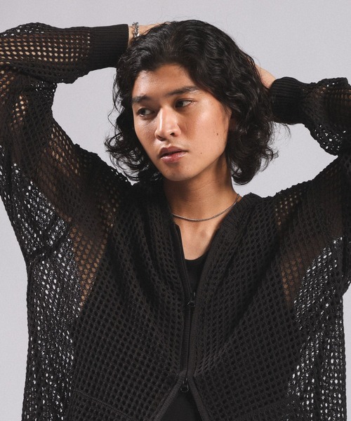 RAGEBLUE（レイジブルー）の「LOOSE MESH ZIP-UP HOODIE/ルーズメッシュZIPパーカー（パーカー・メンズ・ブラック/グレー・FREE）」の17枚目の写真