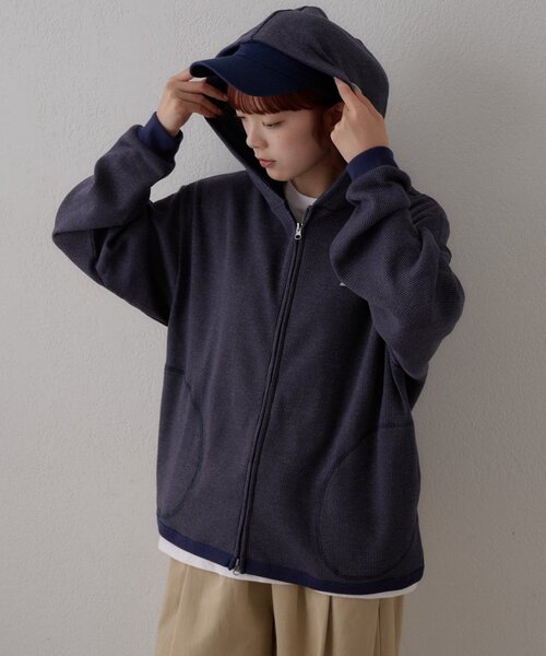 GEVACO(ゲバコ)の「【GEVACO】ワッフル杢ジップパーカー(Tシャツ/カットソー・メンズ・レッド/ネイビー・MEDIUM/LARGE)」の9枚目の写真