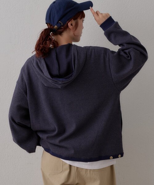 GEVACO(ゲバコ)の「【GEVACO】ワッフル杢ジップパーカー(Tシャツ/カットソー・メンズ・レッド/ネイビー・MEDIUM/LARGE)」の11枚目の写真