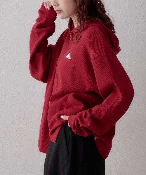 GEVACO(ゲバコ)の「【GEVACO】ワッフル杢ジップパーカー(Tシャツ/カットソー・メンズ・レッド/ネイビー・MEDIUM/LARGE)」の3枚目の写真