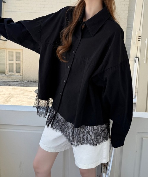 Ada.(エイダ)の「裾レース ドロップショルダー レギュラーカラー シャツ(シャツ/ブラウス・レディース・ホワイト/ブラック/ブルー・FREE)」の16枚目の写真