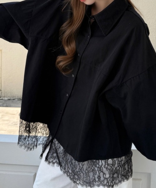 Ada.(エイダ)の「裾レース ドロップショルダー レギュラーカラー シャツ(シャツ/ブラウス・レディース・ホワイト/ブラック/ブルー・FREE)」の17枚目の写真
