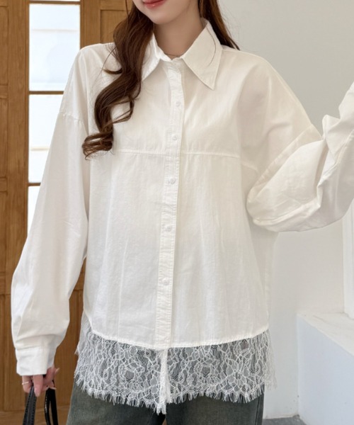 Ada.(エイダ)の「裾レース ドロップショルダー レギュラーカラー シャツ(シャツ/ブラウス・レディース・ホワイト/ブラック/ブルー・FREE)」の11枚目の写真