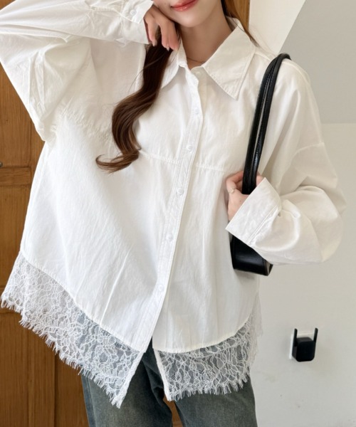 Ada.(エイダ)の「裾レース ドロップショルダー レギュラーカラー シャツ(シャツ/ブラウス・レディース・ホワイト/ブラック/ブルー・FREE)」の12枚目の写真