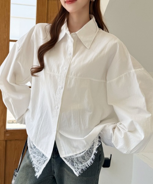 Ada.(エイダ)の「裾レース ドロップショルダー レギュラーカラー シャツ(シャツ/ブラウス・レディース・ホワイト/ブラック/ブルー・FREE)」の14枚目の写真