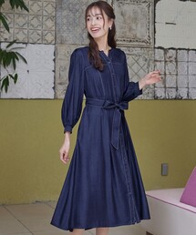 【大きいサイズ】デニム調パフスリーブワンピース