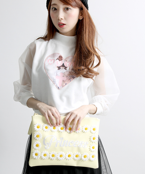 WEGO(ウィゴー)の「WEGO/フラワー刺繍クラッチバッグ(クラッチバッグ・レディース・ホワイト/ピンク/イエロー・FREE)」の2枚目の写真
