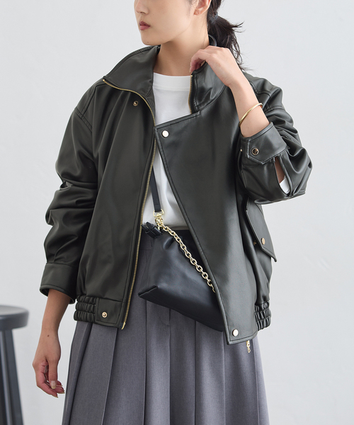 journal standard L'essage(ジャーナルスタンダードレサージュ)の「フェイクレザーブルゾン(その他アウター・レディース・ブラウン/ブラック・FREE)」の5枚目の写真