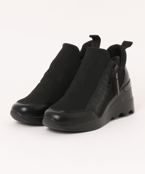 MUUM(ムーム)の「【MUUM】ムーム ロゴサイドジッパー付き ニットハイカットスニーカー(スニーカー・レディース・ブラック×ブラック/ダークブラウン・23.0cm/23.5cm/24.0cm/24.5cm)」の2枚目の写真