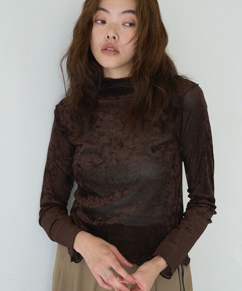 COLONY 2139（コロニートゥーワンスリーナイン）の「フロッキーメッシュボトルネックプルオーバー（Tシャツ/カットソー・レディース・ブラウン/ブラック/チャコールグレー/グレイッシュベージュ/アイボリー・FREE）」の4枚目の写真