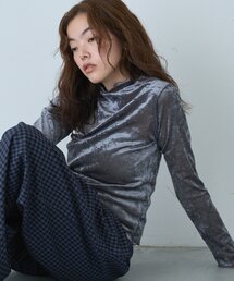 フロッキーメッシュボトルネックプルオーバー