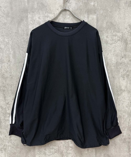 SHISKY（シスキー）の「ドローコード付きBIGロンT(846-05)（Tシャツ/カットソー・メンズ・ブラック×ホワイト/オフホワイト/カーキ/ベージュ/ブラック/チャコールグレー/ブラック×ブラック・XL/L/M）」の3枚目の写真