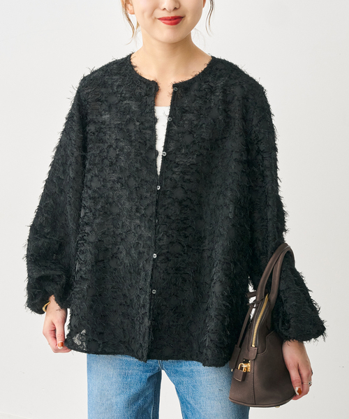 Spick & Span(スピックアンドスパン)の「カットジャガードパフスリーブブラウス(シャツ/ブラウス・レディース・ブラック/アイボリー・FREE)」の5枚目の写真