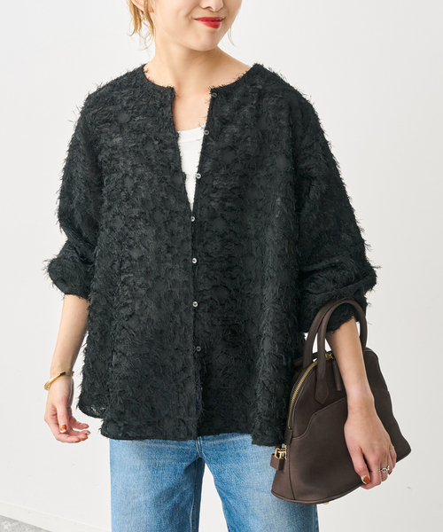 Spick & Span(スピックアンドスパン)の「カットジャガードパフスリーブブラウス(シャツ/ブラウス・レディース・ブラック/アイボリー・FREE)」の6枚目の写真