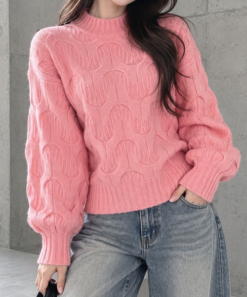 GLAMOROUS JANE(グラマラスジェーン)の「ケーブル編みハイネックニット(ニット/セーター・レディース・ピンク/ベージュ/ホワイト・FREE)」の3枚目の写真