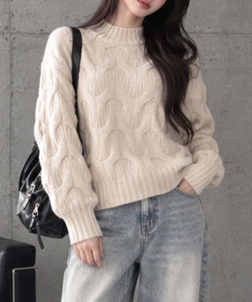 GLAMOROUS JANE(グラマラスジェーン)の「ケーブル編みハイネックニット(ニット/セーター・レディース・ピンク/ベージュ/ホワイト・FREE)」の9枚目の写真