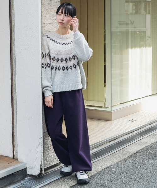 EKAL（エカル）の「ウォームドジャージワイドパンツ（その他パンツ・レディース・ブラック/ダークパープル/アイボリー・ONE）」の4枚目の写真