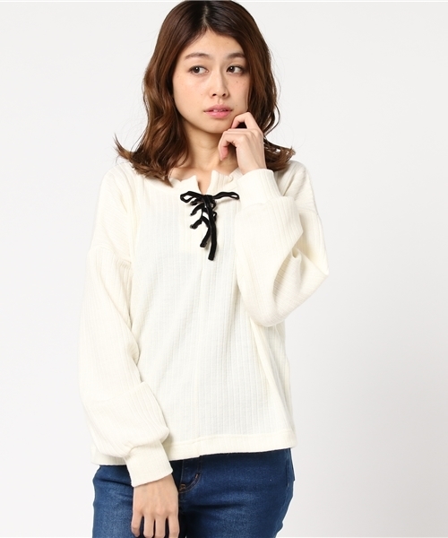 POU DOU DOU（プードゥドゥ）の「Vネック2wayプルオーバー（Tシャツ/カットソー・レディース・ネイビー/ピンク/オフホワイト/ブルー・3）」の13枚目の写真