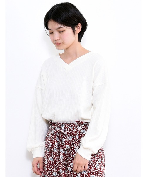 POU DOU DOU（プードゥドゥ）の「Vネック2wayプルオーバー（Tシャツ/カットソー・レディース・ネイビー/ピンク/オフホワイト/ブルー・3）」の18枚目の写真