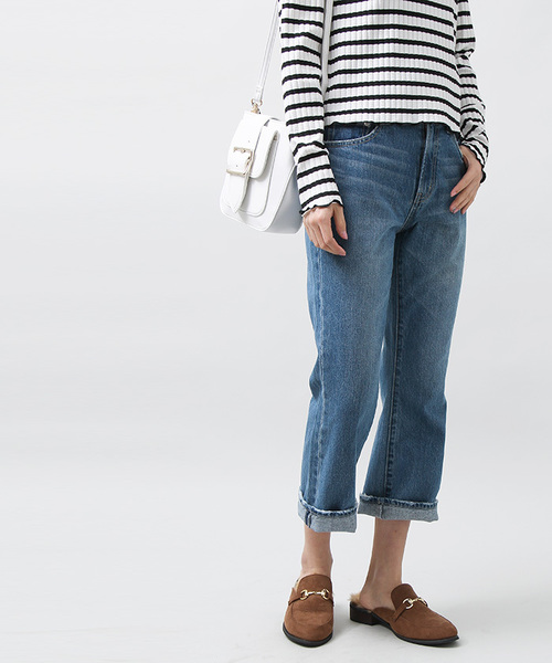 WEGO(ウィゴー)の「WEGO/クロップドフレアジーンズ(デニムパンツ・レディース・ライトインディゴブルー/インディゴブルー・MEDIUM/LARGE)」の5枚目の写真