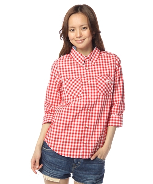 X-girl（エックスガール）の「GINGHAM H/S SHIRT（シャツ/ブラウス・レディース・ブラック/レッド/ネイビー・SMALL/MEDIUM）」の3枚目の写真