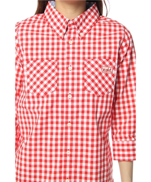 X-girl（エックスガール）の「GINGHAM H/S SHIRT（シャツ/ブラウス・レディース・ブラック/レッド/ネイビー・SMALL/MEDIUM）」の6枚目の写真