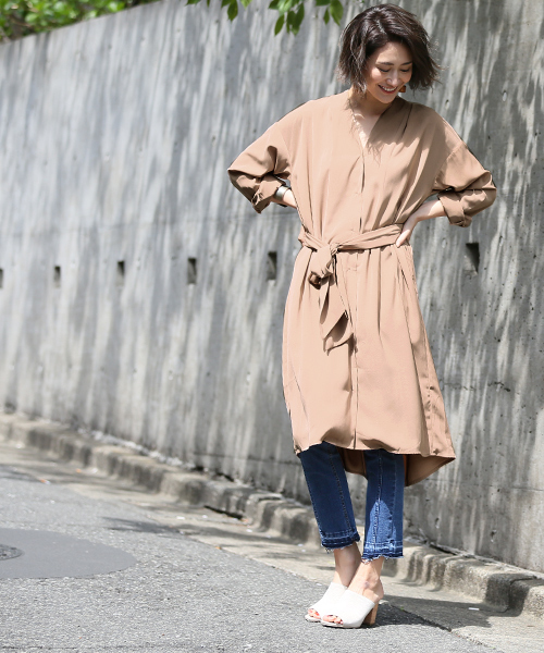 Coca コカ の 上品とろみロング丈シャツワンピース シャツワンピース Wear