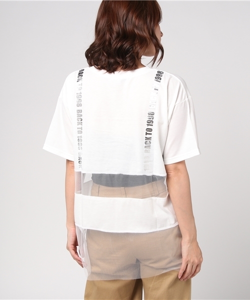 WEGO(ウィゴー)の「WEGO/チュールボーダーロゴTシャツ(Tシャツ/カットソー・レディース・ライトピンク/ブラック/ホワイト・FREE)」の6枚目の写真