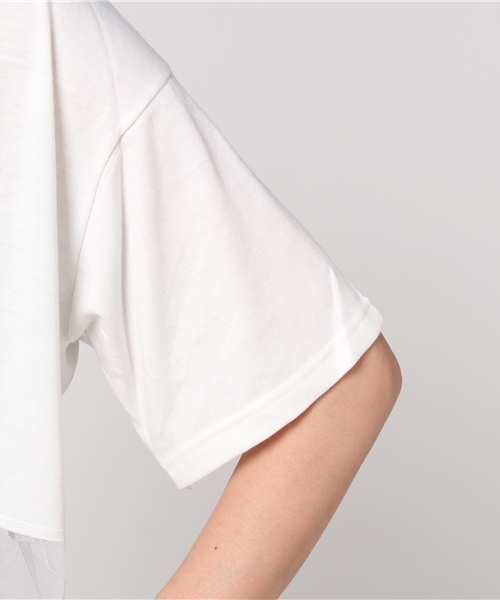 WEGO(ウィゴー)の「WEGO/チュールボーダーロゴTシャツ(Tシャツ/カットソー・レディース・ライトピンク/ブラック/ホワイト・FREE)」の8枚目の写真