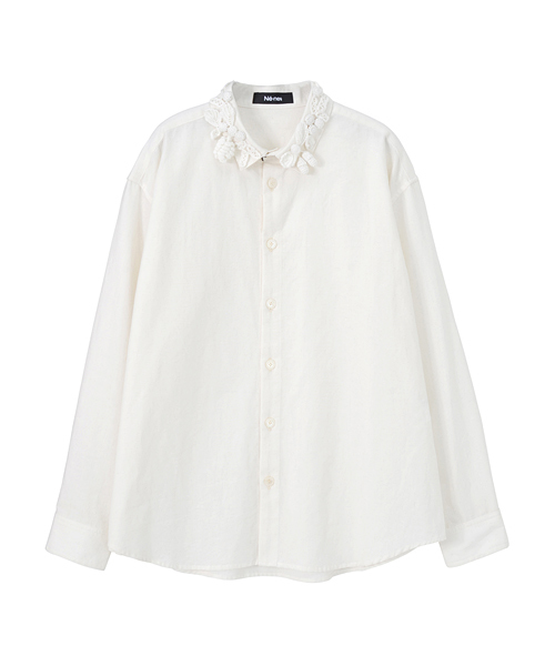 Ne-net（ネネット）の「どんぐりダンガリー（シャツ/ブラウス・レディース・ブラック/オフホワイト/グレー・02）」の8枚目の写真