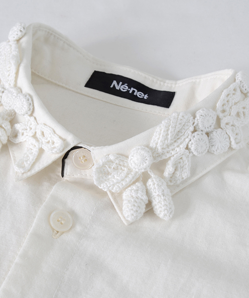 Ne-net（ネネット）の「どんぐりダンガリー（シャツ/ブラウス・レディース・ブラック/オフホワイト/グレー・02）」の10枚目の写真