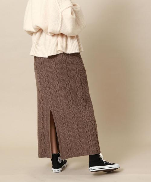 Another Edition（アナザーエディション）の「ケーブルニットロングスカート（スカート・レディース・オフホワイト/ブラウン/ケリー・FREE）」の3枚目の写真