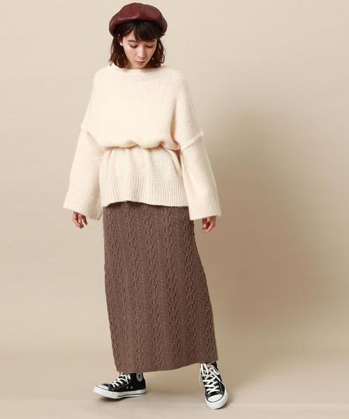 Another Edition（アナザーエディション）の「ケーブルニットロングスカート（スカート・レディース・オフホワイト/ブラウン/ケリー・FREE）」の10枚目の写真
