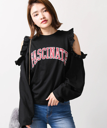 WEGO/オープンショルダーフリルロングカットソー